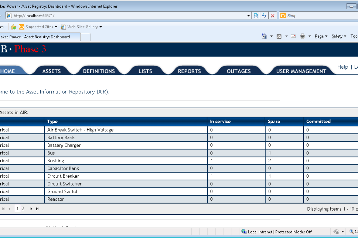Great Lakes Power: Online Asset Management System